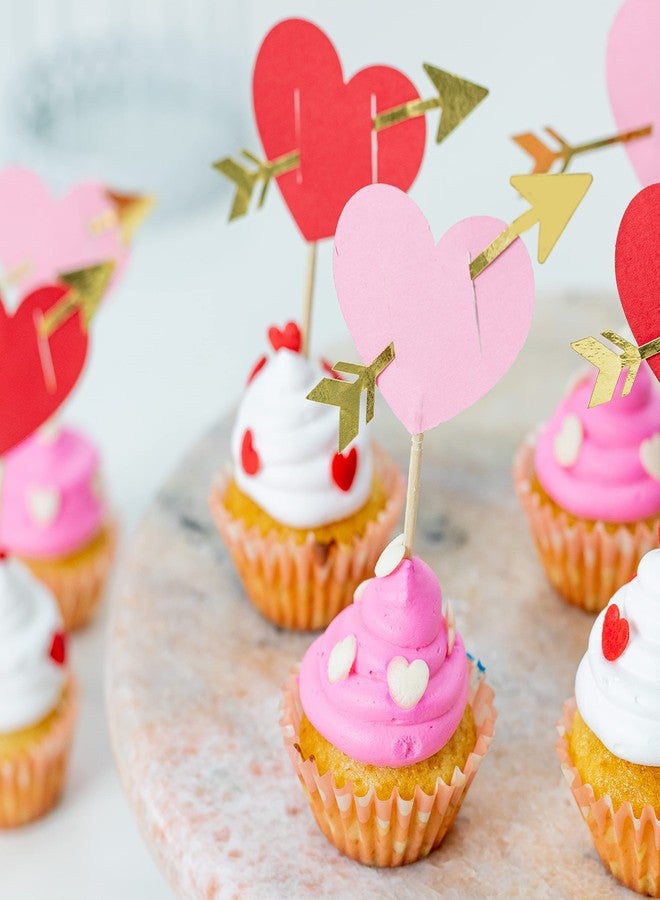 Confetti! 20pcs Red Heart Arrow Cupcake topper Red Pink Heart Cupake Toppers Picks Cake Topper Decoration for Sweet Love Theme Wedding Engagement,Valentine's Day Bridal Shower Party Cake Decors (20pcs Red and Pink Arrow heart) - Image 3